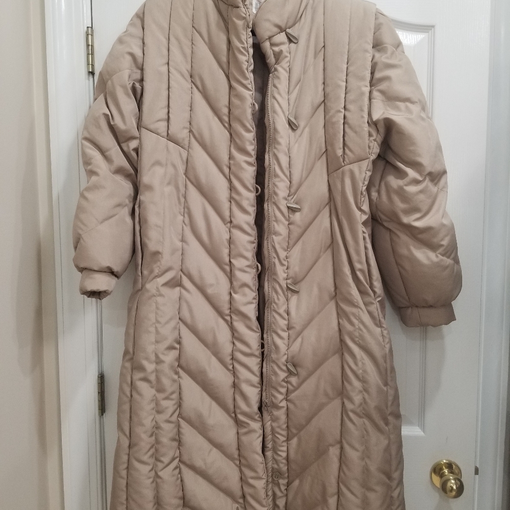 Lindsey Blake Womens Beige  Duck Down ZIP Up Long Winter Trenchcoat